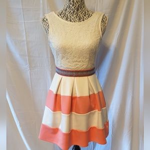 Cream & Coral Colored Midi Dress!